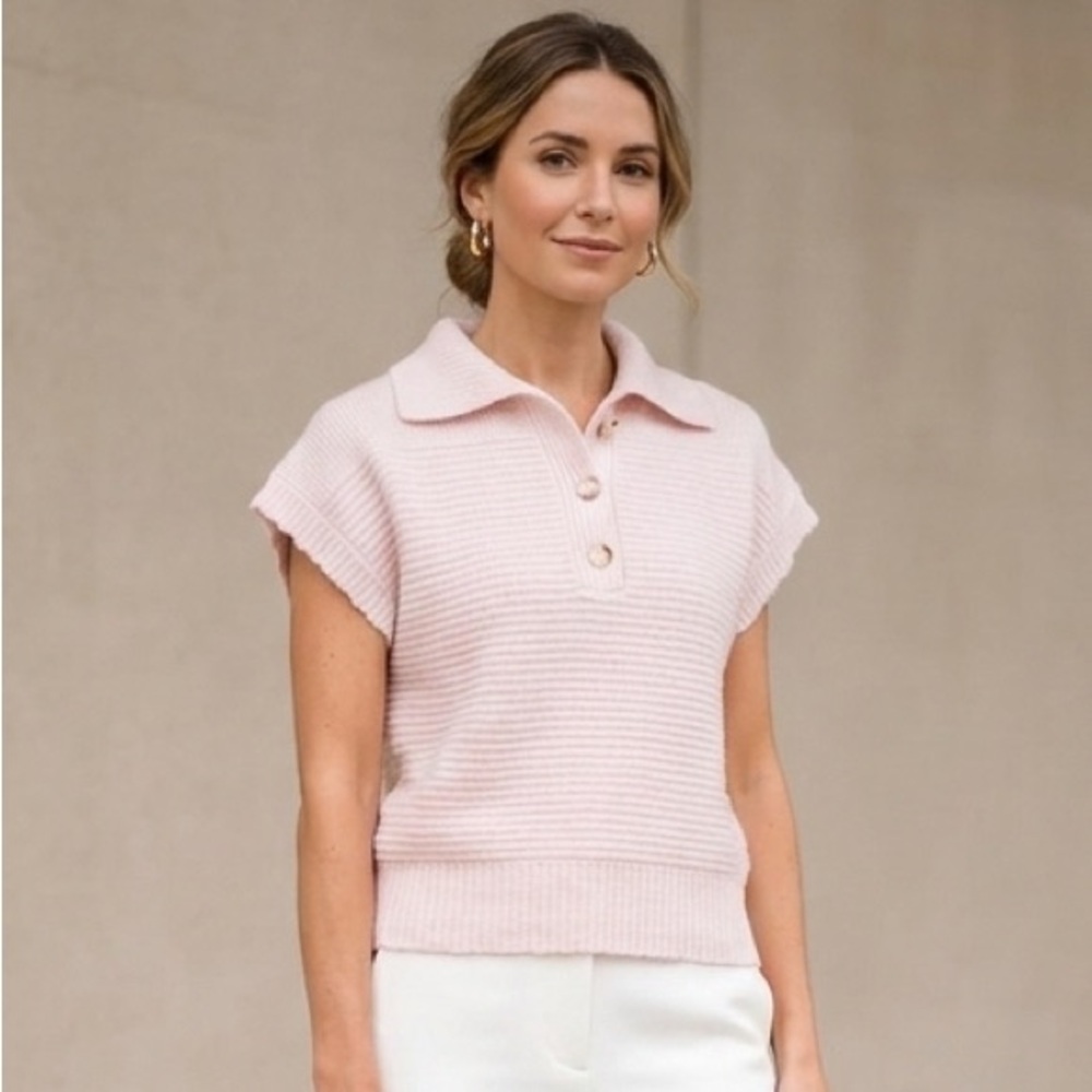 FRNCH Pink Women's Sweater with Button Collar
